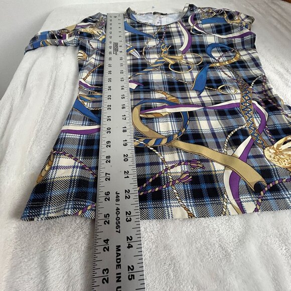 J. McLaughlin Womens Horsebit Equestrian Knit 3/4 Sleeve Top XS Blue Stretch - Picture 8 of 8